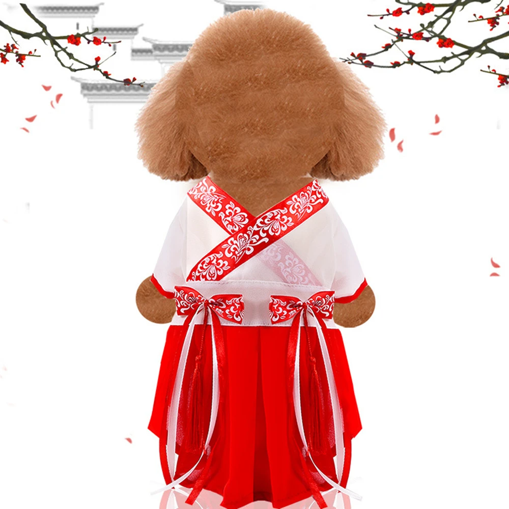 Hanfu юбка синий и белый фарфор щенок котенок одежда бульдог куртка Собака Хэллоуин