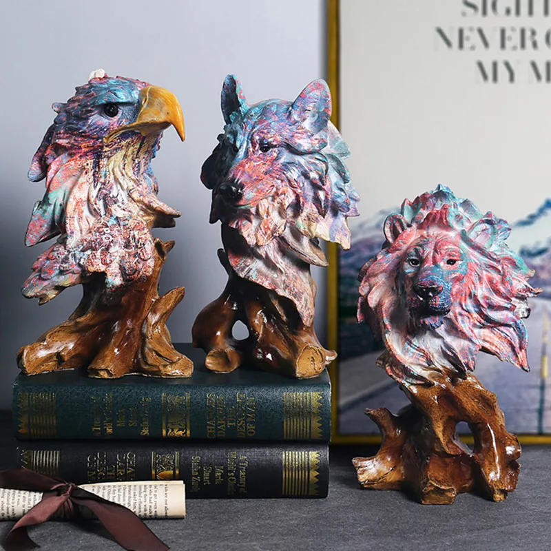 

Nordic Retro Simulated Painted Beast Head Artware Animal Sculpture Home Decoration Accessories Modern Resin Statue Room Ornament