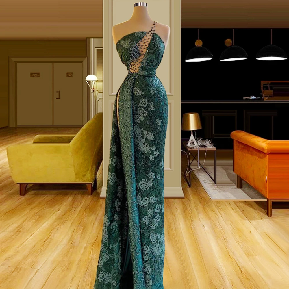 Pearls A-line Green Formal Dress Women Elegant женское платье vestiti donna eleganti  abiye gece elbisesi Dresses For Women