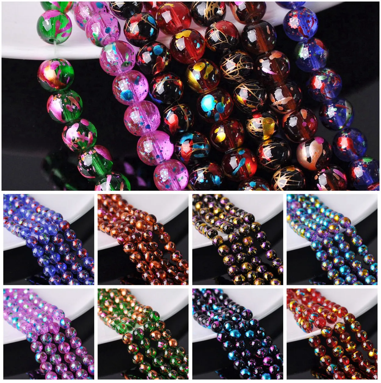 

Spots Patterns 6mm 8mm 10mm Round Crystal Glass Loose Beads Lot DIY Jewelry