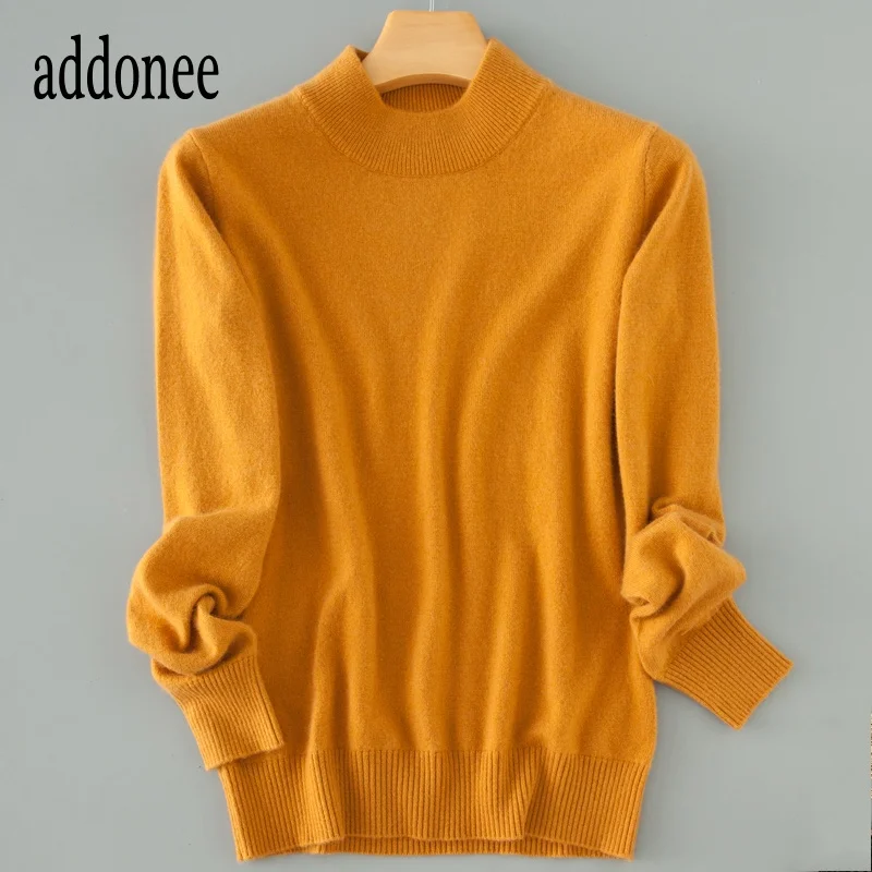 Свитер женский кашемировый с высоким воротником однотонный размера плюс |