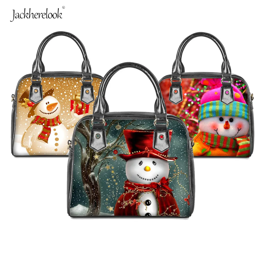 

Jackherelook Winter Christmas Day Snowman Printing Handbag for Lady Happy New Year Style Totes Cute Shoulder Bag for Female Girl