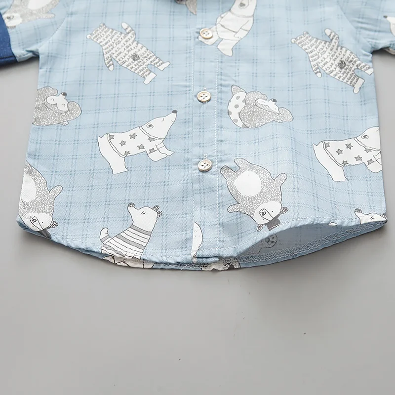 

Summer Toddler Baby Boy Clothes Cartoon Print Shirt Tops Denim Short Pants 2Pcs Outfits Casual Clothes Summer