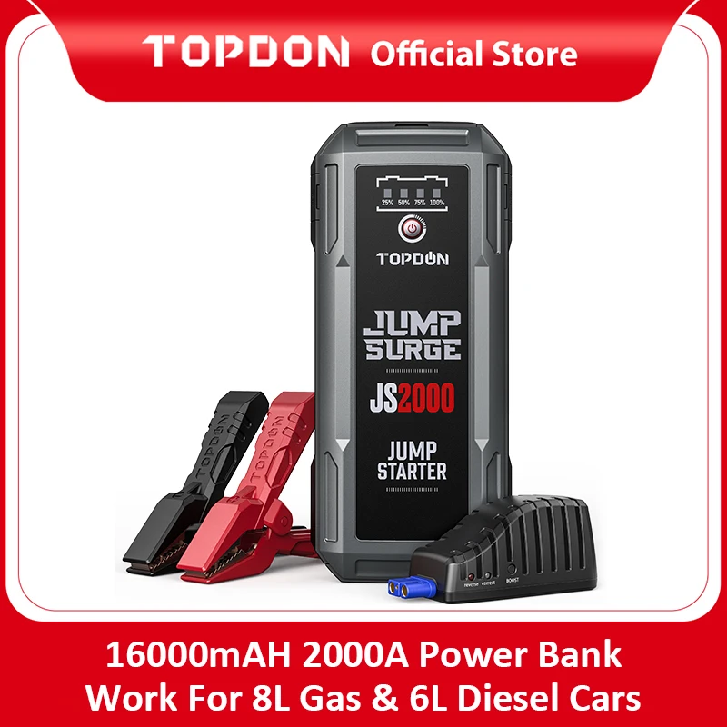 $69.91 TOPDON JS2000 12V Car Jump Starter 20000Mah Batterij Booster Draagbare Power Bank&Batterij Tester Launcher Auto Starting Device