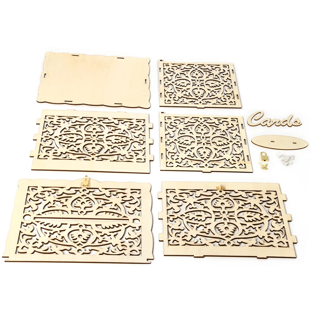 

New DIY Wedding Card Box Wooden Money Box with Lock Wood Gift Box Card Holder for Wedding Decoration Baby Shower Party Supplies