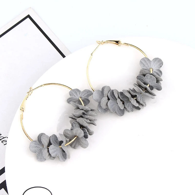 Женские серьги-кольца из сплава большие круглые украшения ткани с лепестками