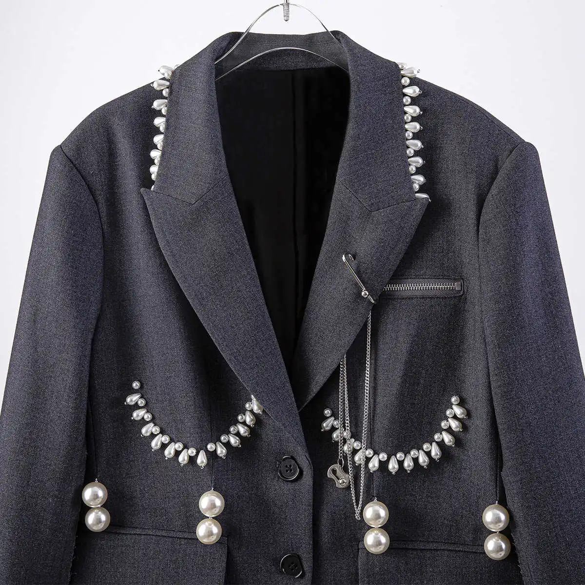 

New 2021 Autumn Winter Fashion Long Sleeve Loose Single Breasted Pearl Grey Medium Length Slim Blazer Coat Women SH324