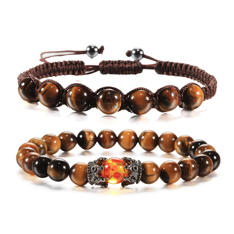 Браслет Tiger Eye из бисера мужской Плетеный веревочный исцеляющий Баланс йога кулон