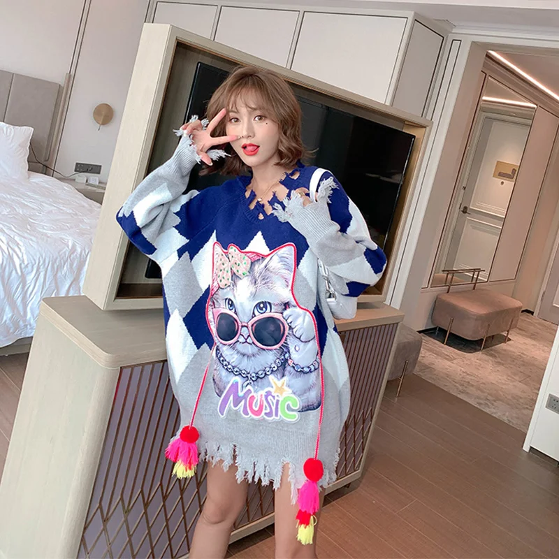 2020 зимние женские свитера с длинными кисточками и блестками мультяшными