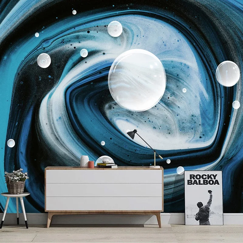 

3D Wallpaper Modern Creative Stereo Blue Starry Sky 3D Science Fiction Ball Murals Living Room Bedroom Self-Adhesive 3D Stickers
