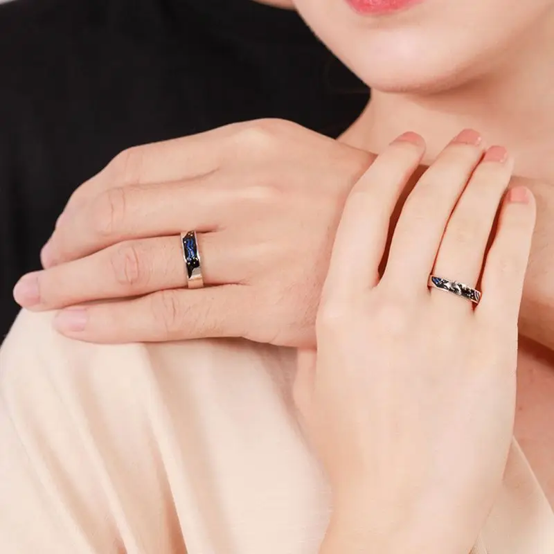 

2Pcs Ocean and Whale Lover Rings Band Dark Blue Deep Love Romantic Rings Jewelry