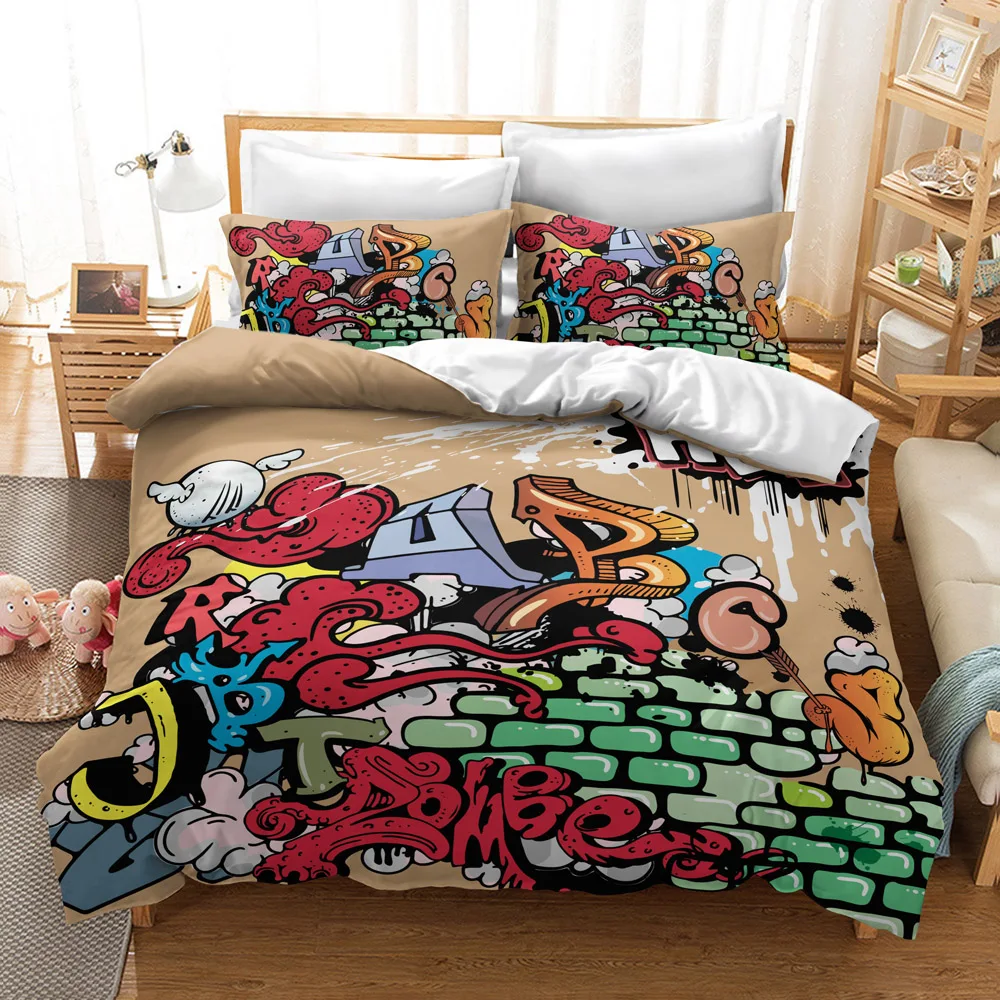 

3D-Print Hip-Hop Cartoon Comforter-Bedding-Set Queen-Twin-Single Duvet-Cover-Set Pillowcase Home-Textile Luxury Fashion Cool