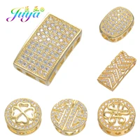 juya diy micro pave zircon accessories floating metal spacer square beads for women natural stone pearls berloque jewelry making