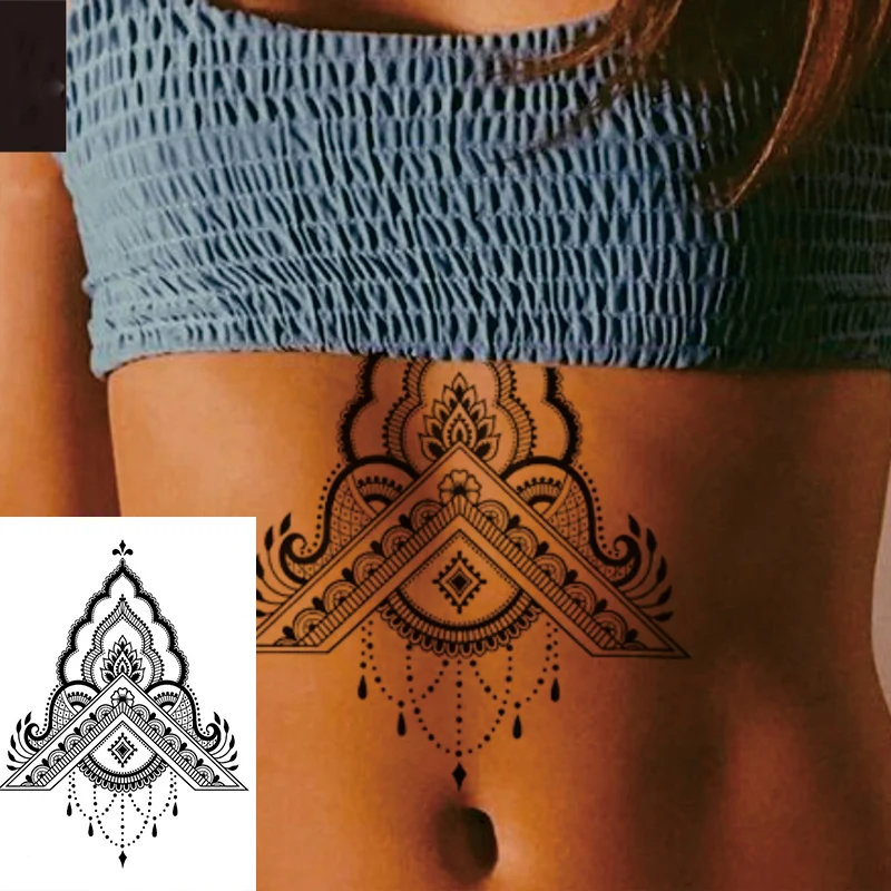 1 PIECE Back or Sternum Body Mandela With Dream Catcher Flower Waterproof Temporary Tattoo Art Sexy Waist Fake Tatoo | Красота и