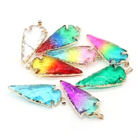 natural crystal pendant charms colorful triangle natural quartz pendant for women jewelry making diy necklace size 28x54mm