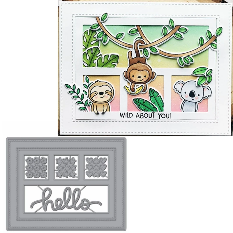 4 окна в рамке цветы звезды сердца узор металлические Вырубные штампы трафареты