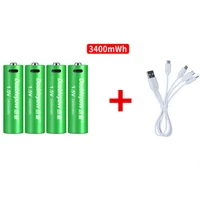 4pcslot new 1 5v aa rechargeable battery 3400mwh usb rechargeable lithium battery with micro usb cable for fast charging