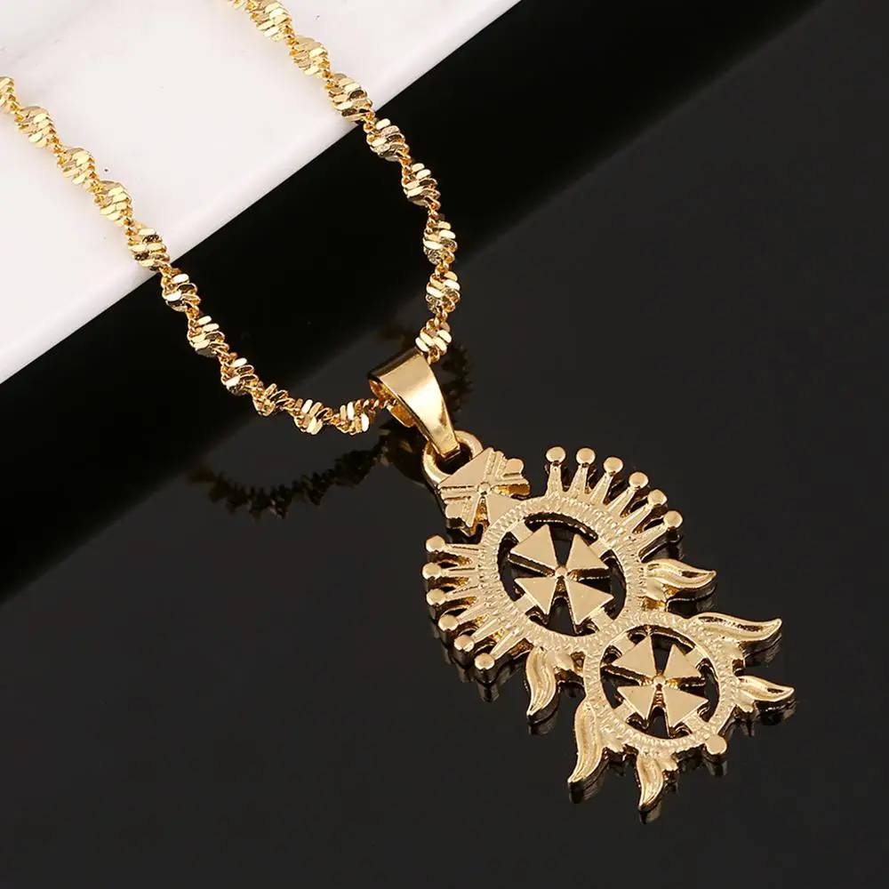 Эфиопский модные крестик позолоченный кулон ожерелья для Для женщин мужчин