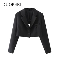 duoperi 2021 new blazer women long sleeve cropped blazers chic lady fashion casual crop top women