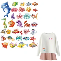 animal patches set fish octopus crab transfer hot tear transfer paper hoodie tops diy heat press iron on patch