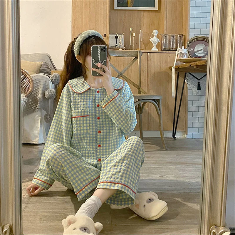 

Комплект из двух предметов, кардиган, пижама, Женский костюм с длинным рукавом, мультяшная Повседневная Домашняя одежда, одежда для сна, мод...