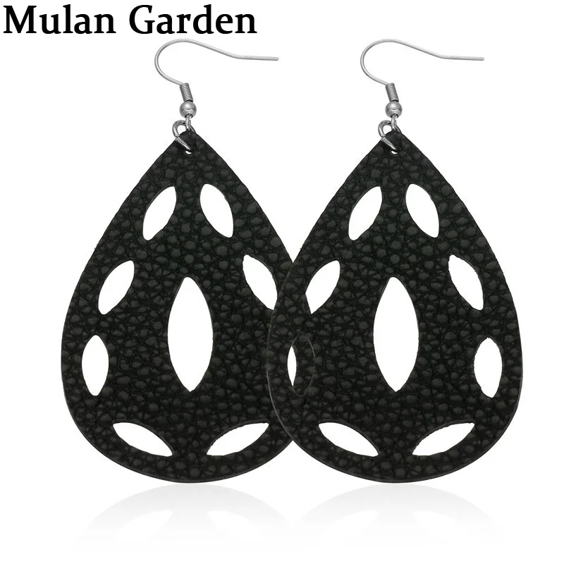 Черные полые серьги M &amp G из искусственной кожи Модная бижутерия геометрические