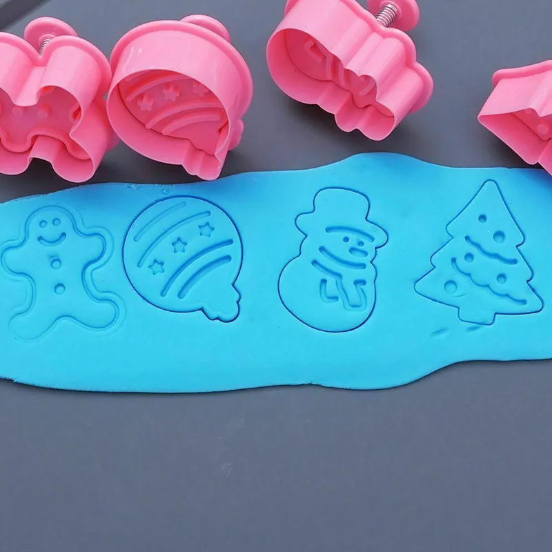 New 4Pcs Christmas Cookie Biscuit Plunger Cutter Mould Fondant Cake Mold Bake kit UK | Baking &amp Pastry Tools