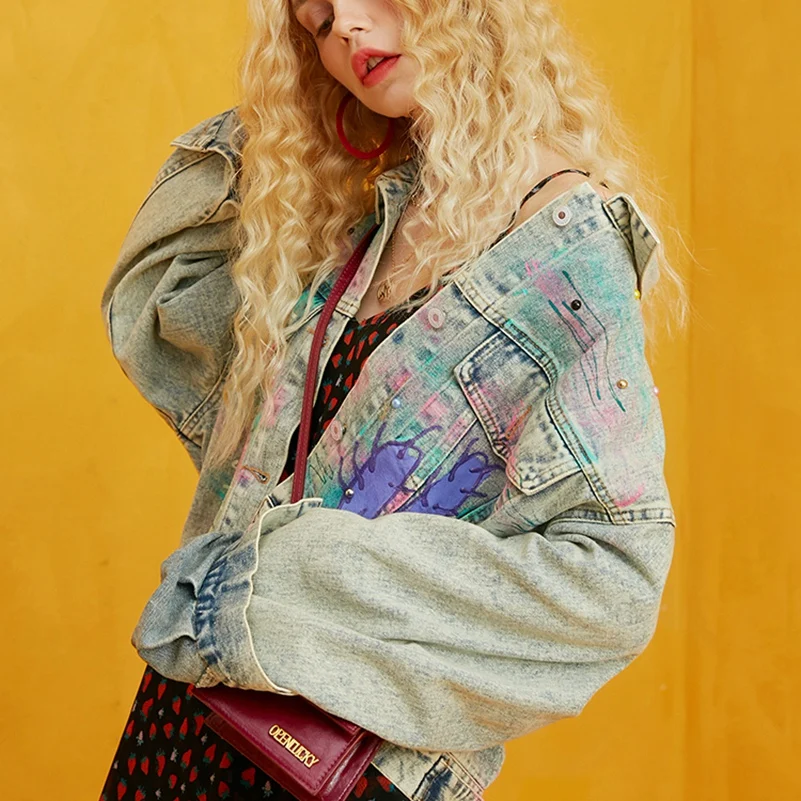 Новинка 2021 модная свободная ковбойская куртка с заклепками и струйным принтом