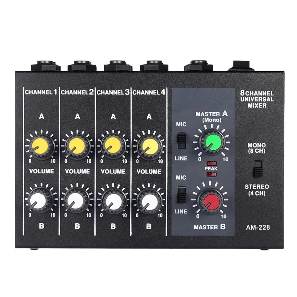 

AM-228 Ultra Compact Audio Sound Mixer Mixing Console Low Noise 8 Channels Metal 6.35mm Interface Studio Mixer