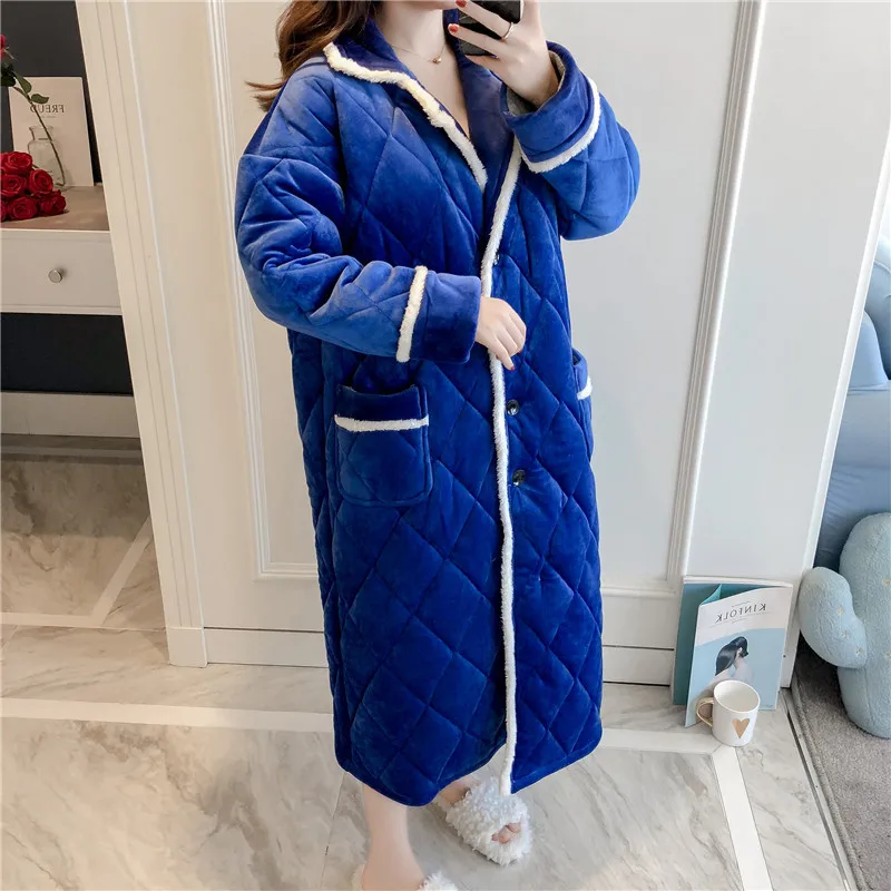 

Cotton robes female plus long pajamas plus velvet thickening ladies home clothes cotton clothes elegant pajamas bathrobe women