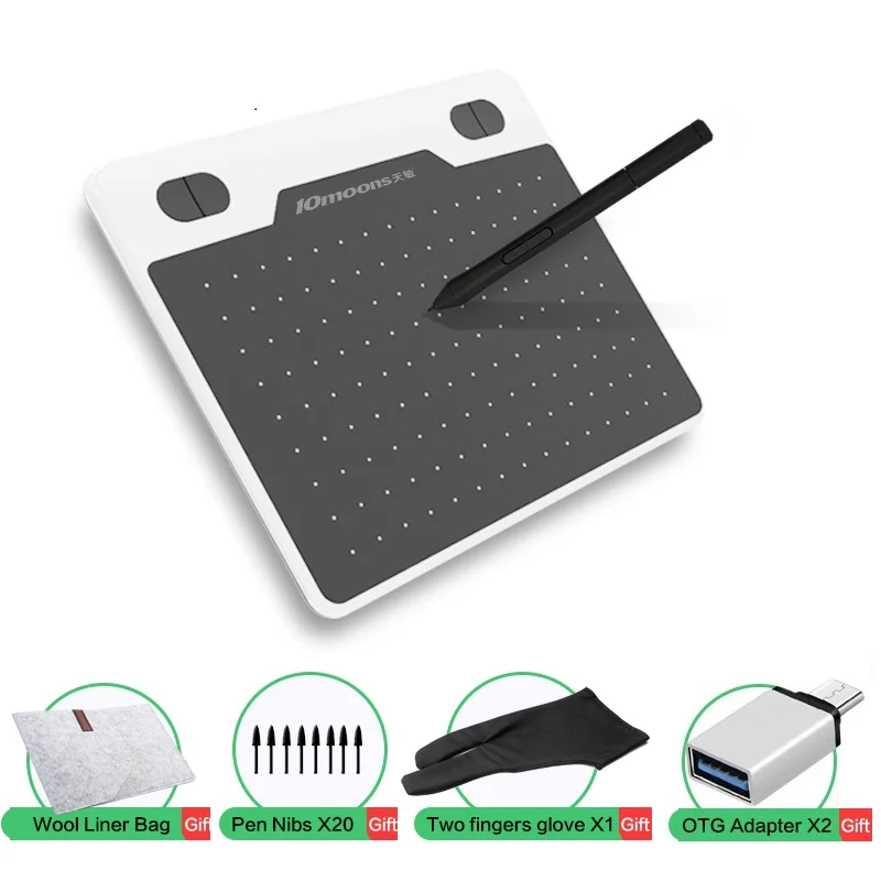 White Gift version 10moons 6 дюймов графический планшет 8192 уровня цифровой Планшеты планшет для рисования нет необходимости заряд планшет - Цвет: White Gift version