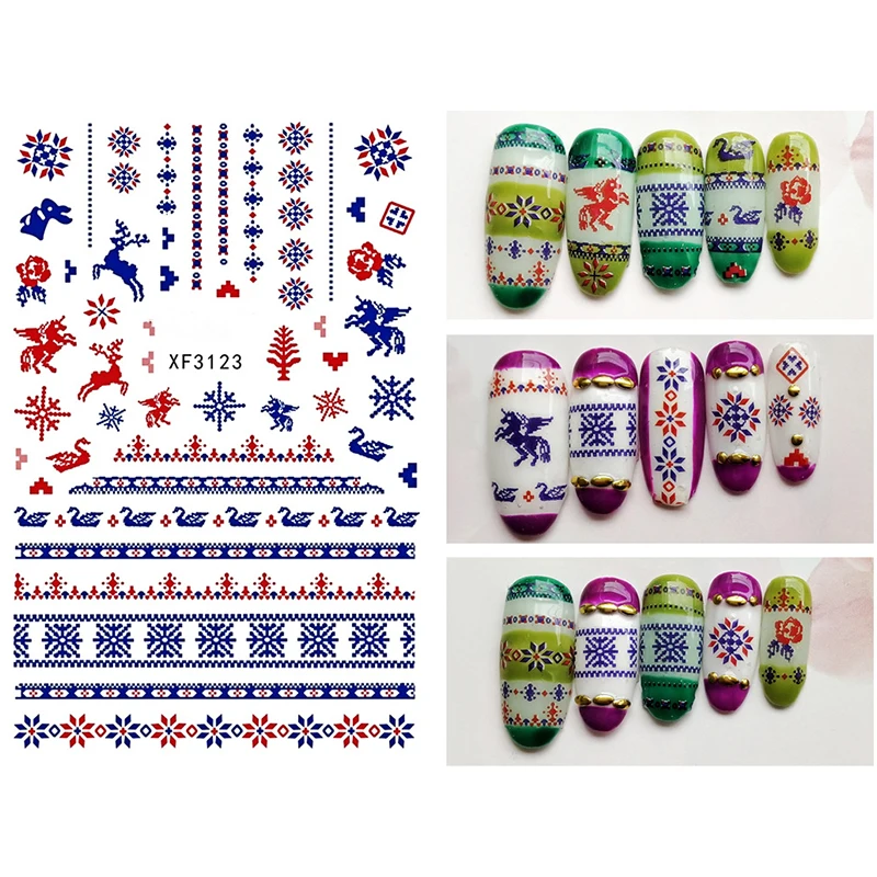 Рождественские подарки стикер для дизайна ногтей Золотой Серебряный Снеговик