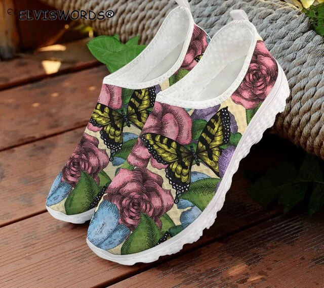 

ELVISWORDS/Модная мягкая женская обувь на плоской подошве с принтом бабочки; Дышащая женская прогулочная обувь; Удобная обувь; Zapatos de mujer; 2021