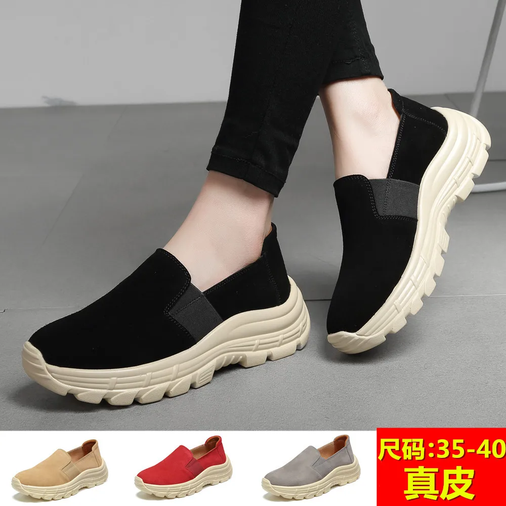 

2019 Spring Women Flats Shoes Platform Sneakers Shoes Leather Suede Casual Shoes Slip on Flats Heels Creepers Moccasins 35-40