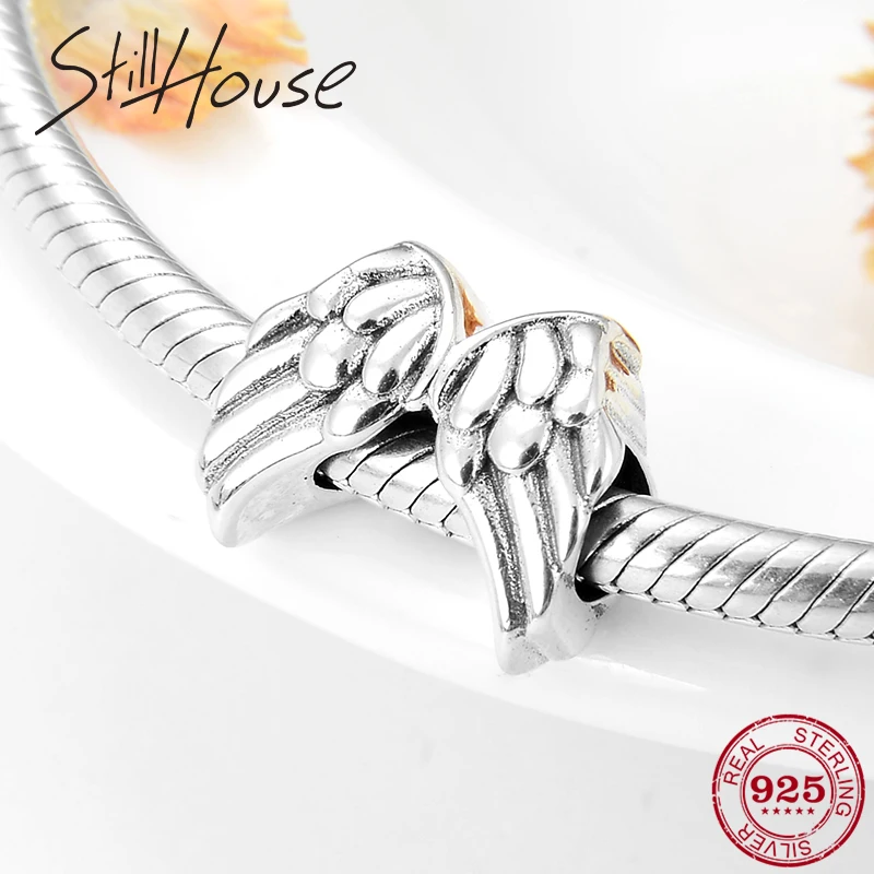 Женские серебряные бусины с ангельскими крыльями подходят для оригинального