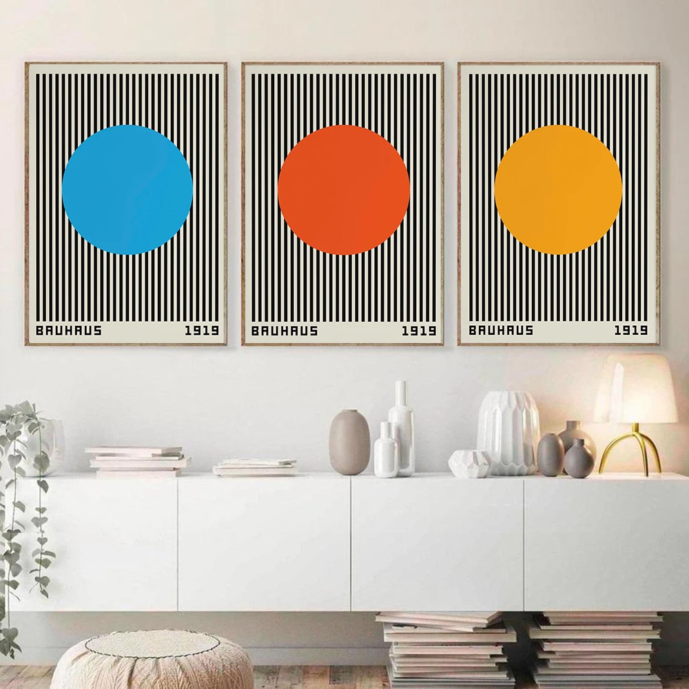 

Bauhaus Retro Abstract Posters Prints Orange Geometric Black Stripe Canvas Painting Wall Art Pictures for Living Room Home Decor