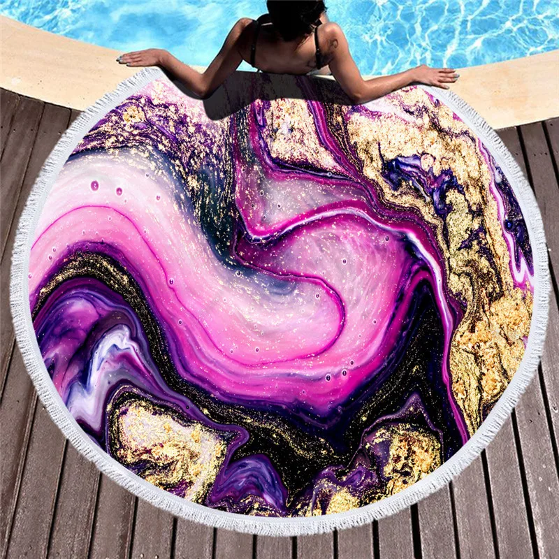 

2020 New 150cm Big Round Beach Towel Colorful Quicksand Print Shower Bath Towels Creative Funny Abstract Beach Blanket Cover