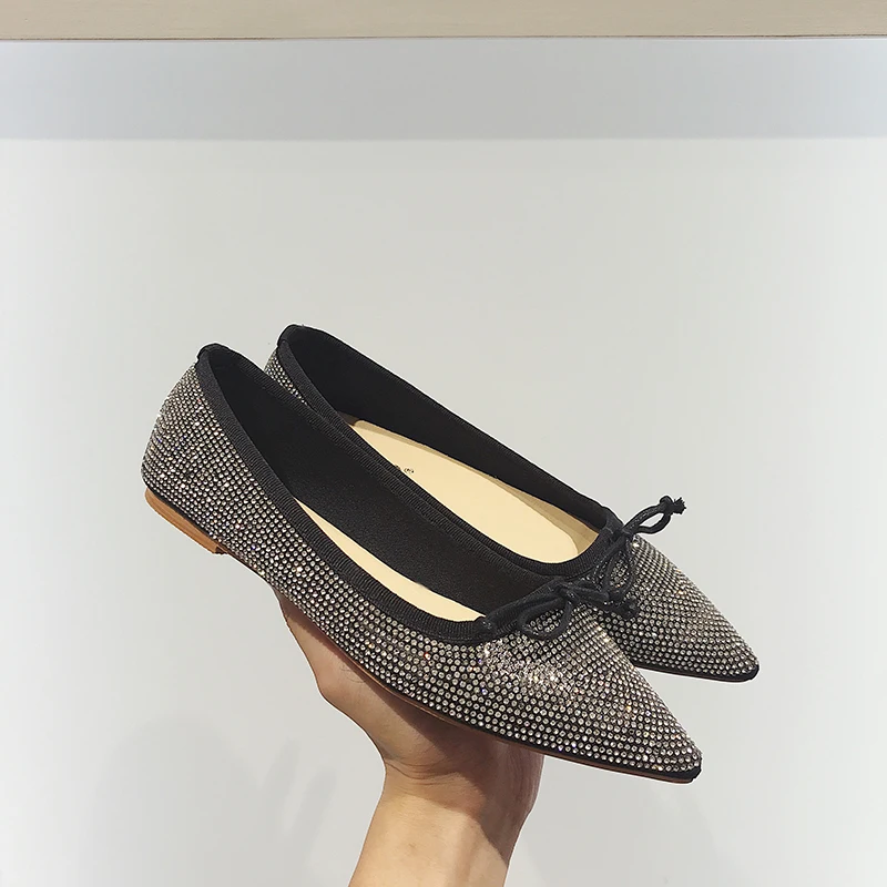 

Women Flats Pointed Toe Shallow Mouth Slip-On Rhinestone Design Ladies Flat Shoes High Quality Fashion Zapatos Mujer W38-48
