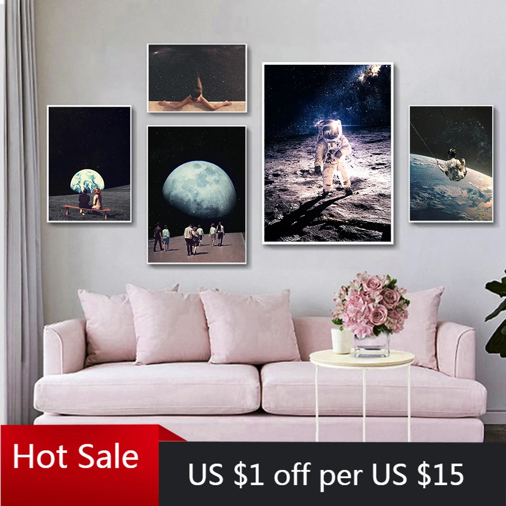 Печать на холсте с изображением космоса земли пары картины постеры сюрреализм