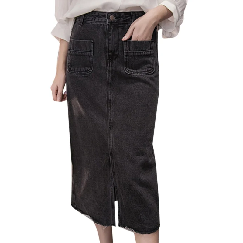 Женская джинсовая юбка с высокой талией женские юбки джинсовые разрезом