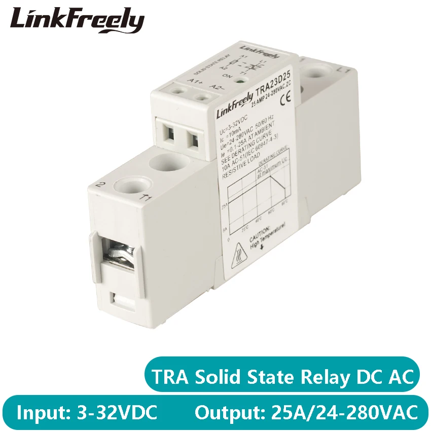 

TRA23D25 25A Mini Smart Auto Solid State Relay Module DC to AC 3V 3.3V 5V 12V 24VDC In Out 24-280VAC Voltage SSR Relay Board