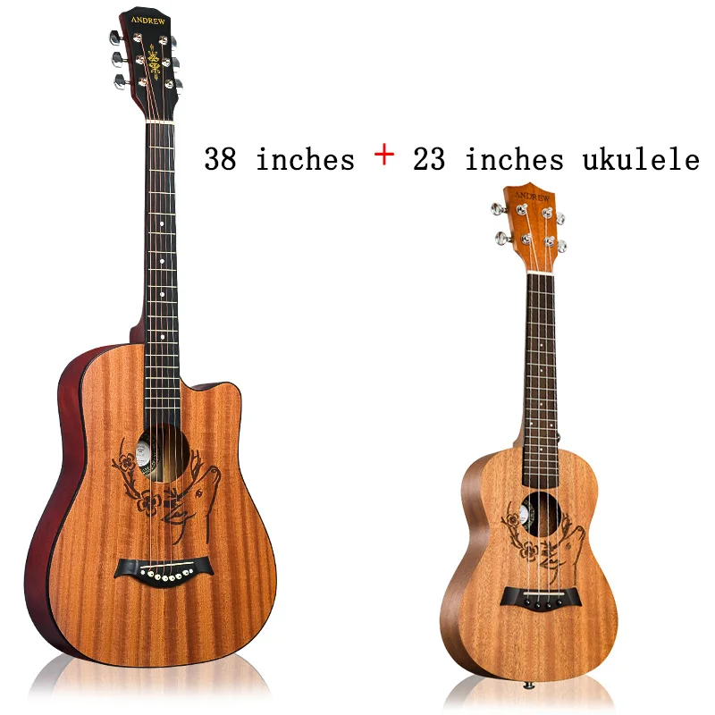 38SBLXL-23XL Эндрюс 38/41 дюймов народная гитара из красного дерева collocate укулеле калимба олень тотем акустический музыкальный инструмент - Цвет: 38SBLXL-23XL
