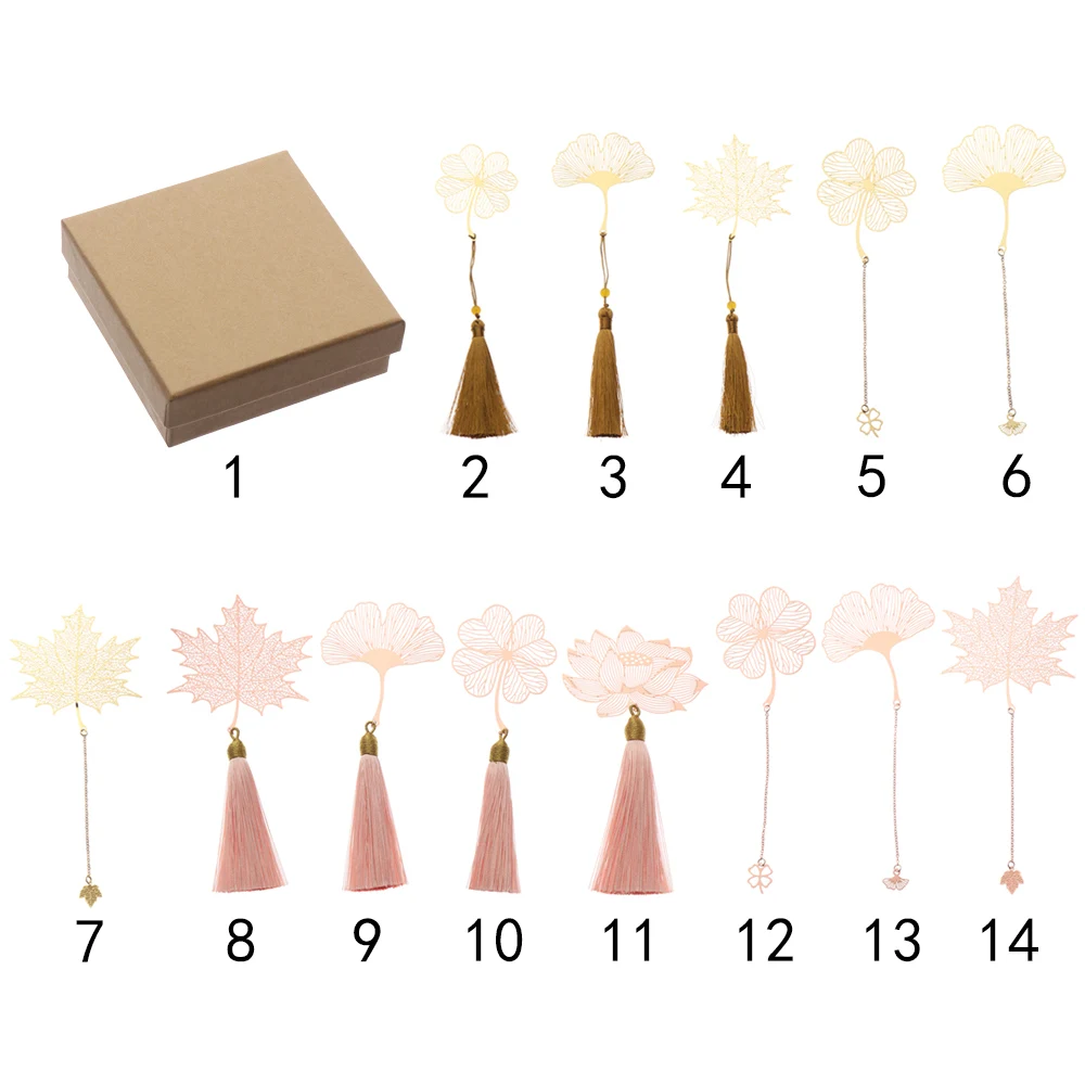 

14 models Metal Bookmark Chinese Style Vintage Creative Leaf Vein Hollow Maple Leaf Fringed Apricot Leaf Bookmark Gifts