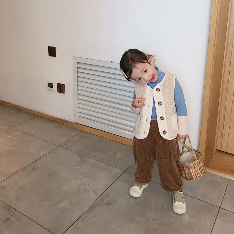 Милые модные вельветовые брюки с широкими штанинами для девочек на осень