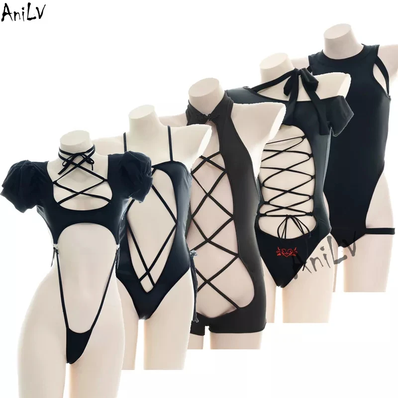 Школьный черный боди из серии с перекрестными лямками купальный костюм женский