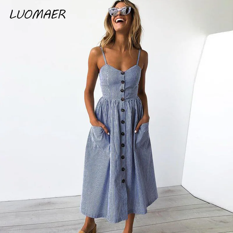 Сарафан женский винтажный повседневный пляжное платье средней длины на