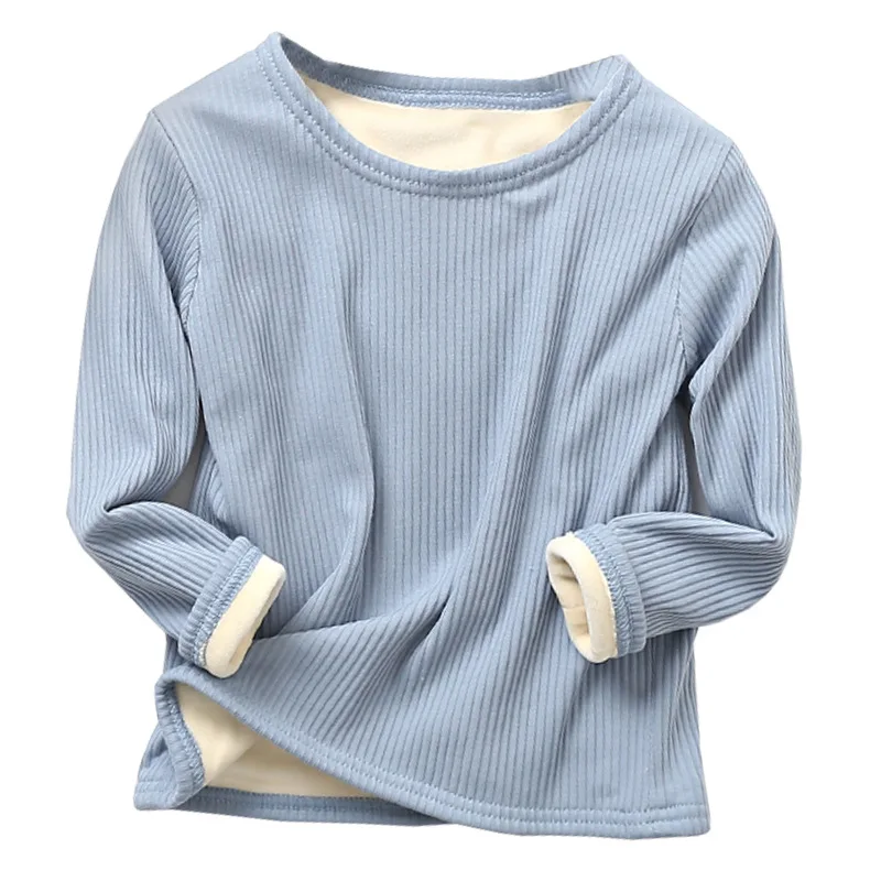 

Autumn T-shirt Cotton Clothing For Children Clothes Baby Winter Girl Undershirt Long Sleeve Velet Boys Kid Solid Color Kids