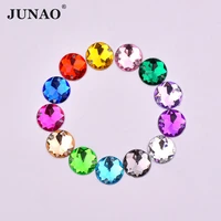 junao 8 10 12 14 16 mm mixed colors sewn rhinestones beads flat back strass sew on round acrylic crystal for decoration
