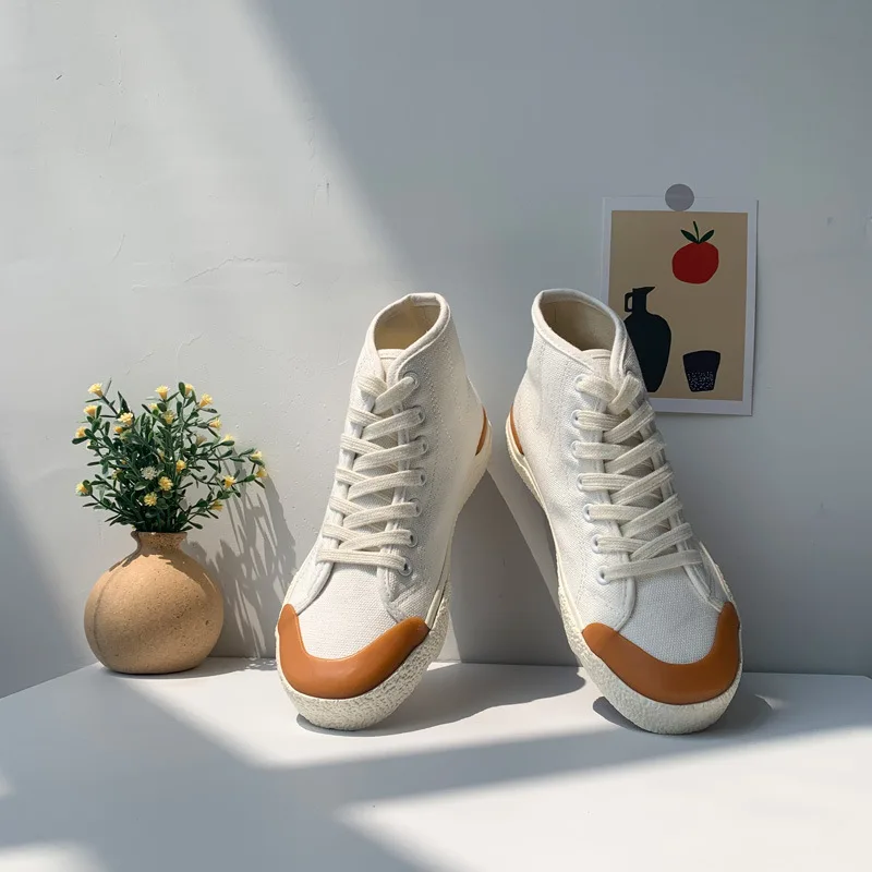 

Student Chic Retro White Shoes Women New High-top Canvas Shoes Women High-top Lace-up Ootd Board Shoes Female