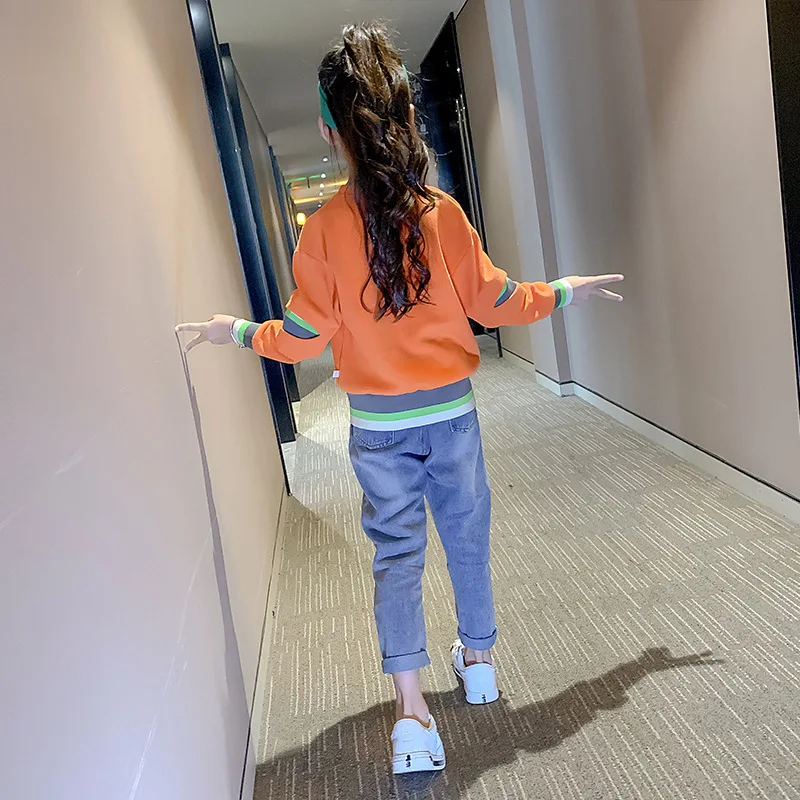 

New Sport Jean Pants Spring Summer Girls Clothing Suits Hoodies Sweatshirts Kids Teenager Outwear Two Piece Beach High Quality